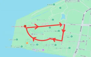万博開催期間およびその前後１か月は 舞洲島内の一部の道路が一方通行規制されます。︎
